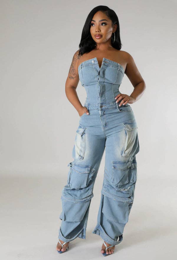 Distressed Cargo Jumpsuit