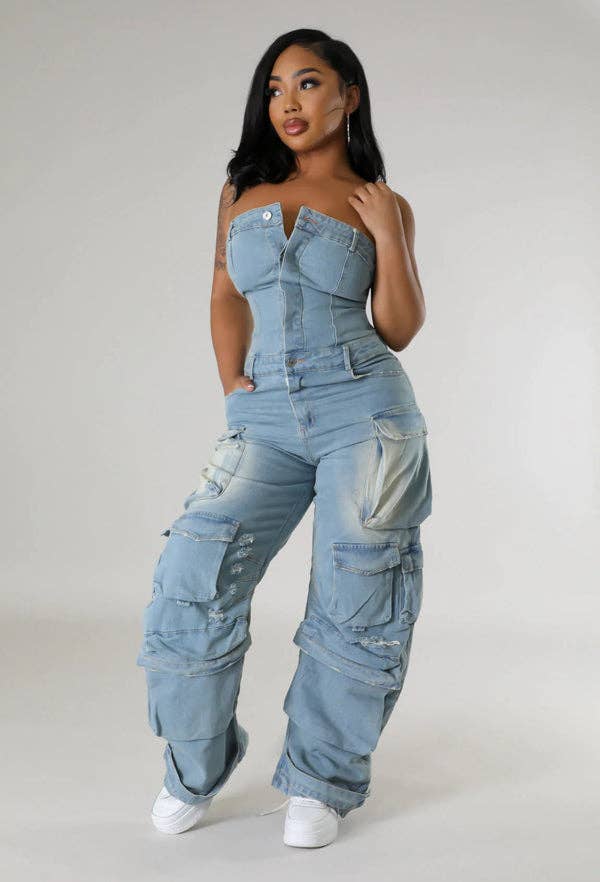 Distressed Cargo Jumpsuit