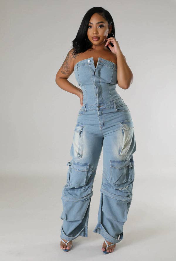 Distressed Cargo Jumpsuit