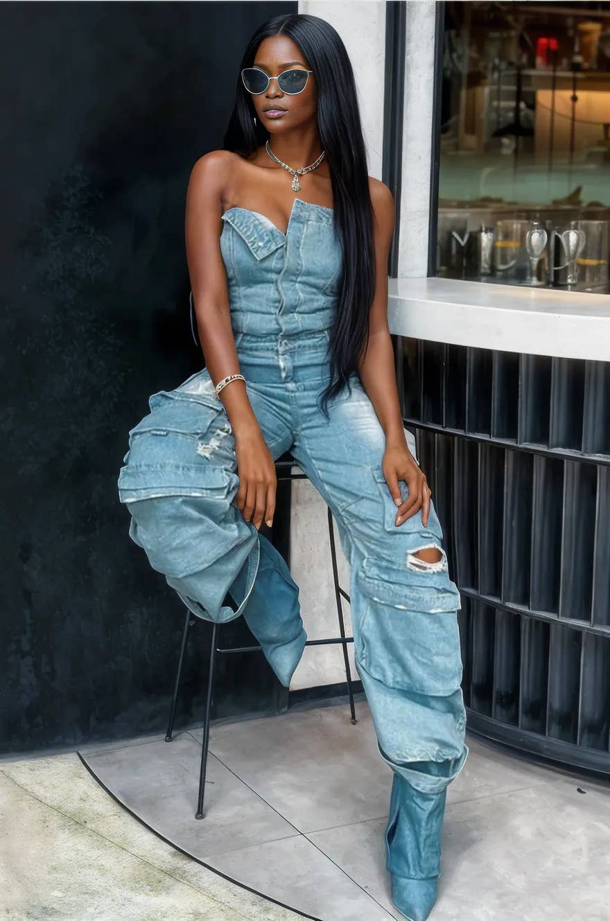 Distressed Cargo Jumpsuit