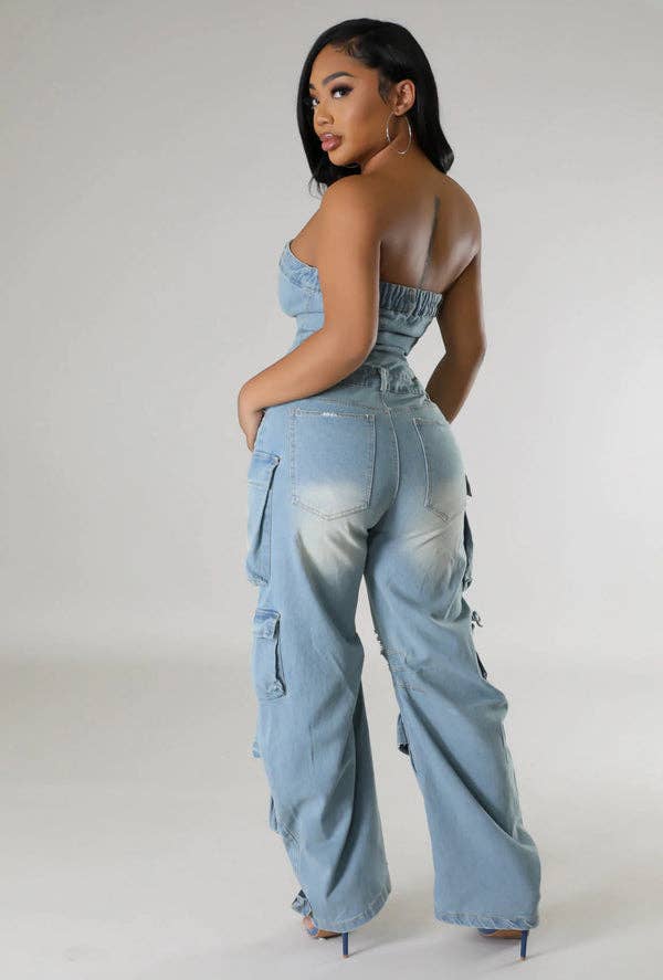 Distressed Cargo Jumpsuit